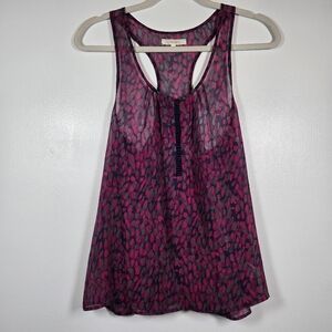 Eliot 100% Silk Sheer Watercolor Racerback Henley Button Tank Top Size Small